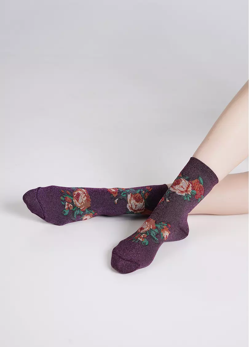 Жіночі шкарпетки з люрексом та розами WS3 ART DECO LUREX 001 shiny pink metallic (рожевий)