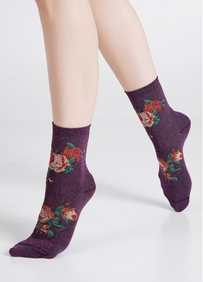 Жіночі шкарпетки з люрексом та розами WS3 ART DECO LUREX 001 shiny pink metallic (рожевий)