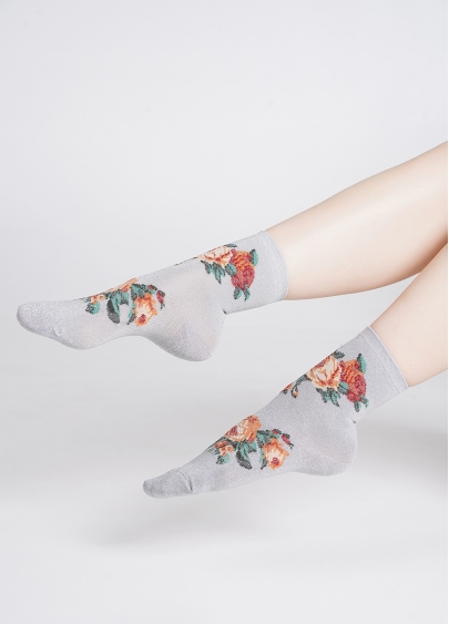 Жіночі шкарпетки з люрексом та розами WS3 ART DECO LUREX 001 steel/silver metallic (сірий)