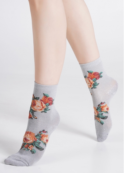 Жіночі шкарпетки з люрексом та розами WS3 ART DECO LUREX 001 steel/silver metallic (сірий)