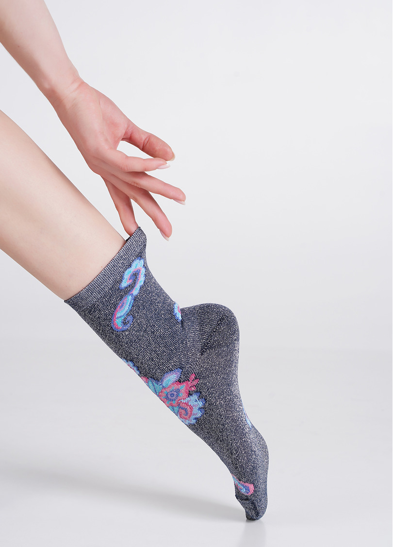 Блестящие носки с узором турецкий огурец WS3 ART DECO LUREX 002 dress blue/silver metallic (синий)