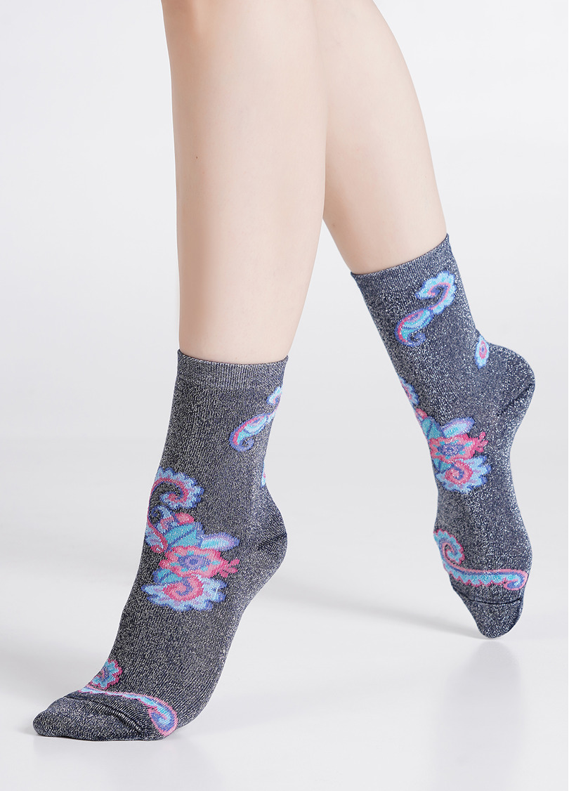 Блестящие носки с узором турецкий огурец WS3 ART DECO LUREX 002 dress blue/silver metallic (синий)