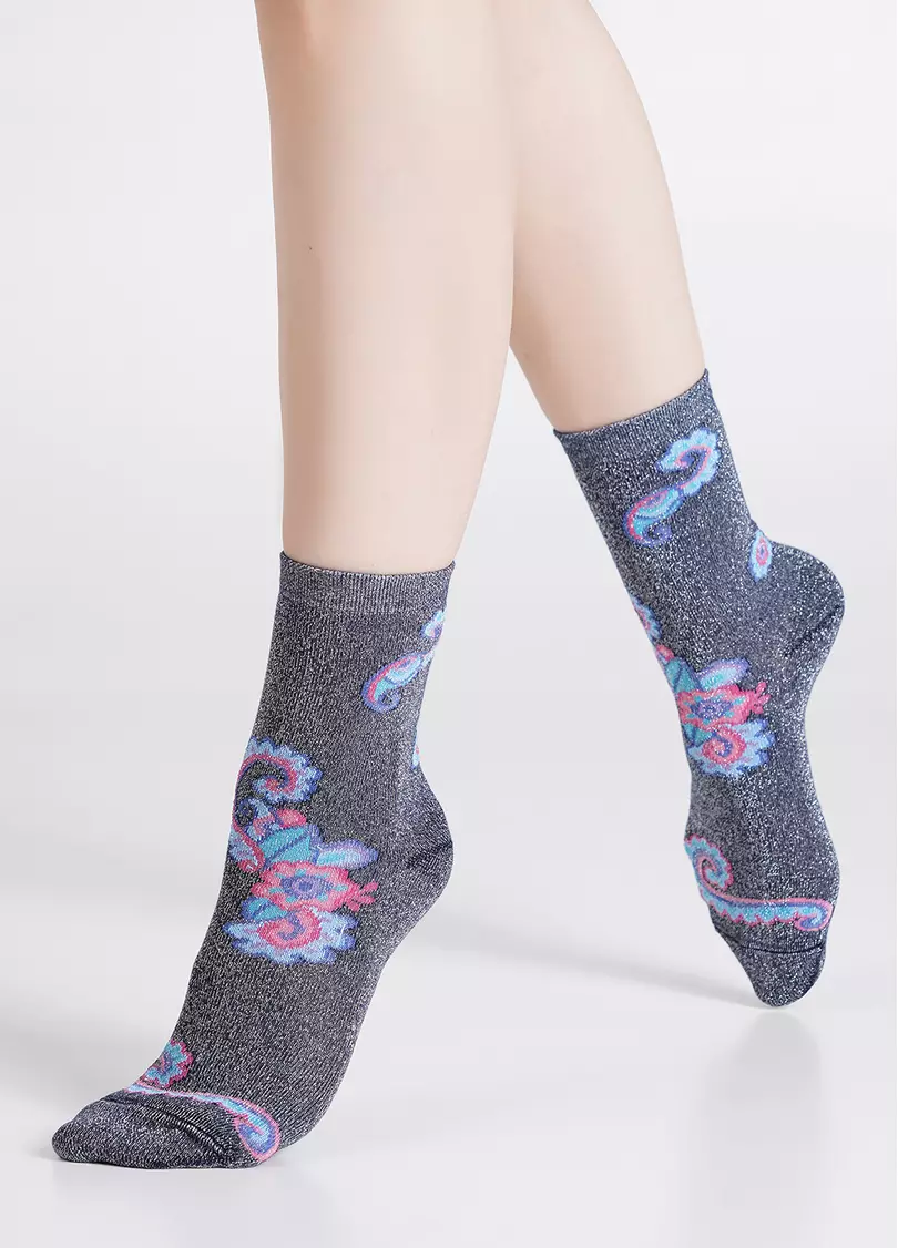 Блестящие носки с узором турецкий огурец WS3 ART DECO LUREX 002 dress blue/silver metallic (синий)