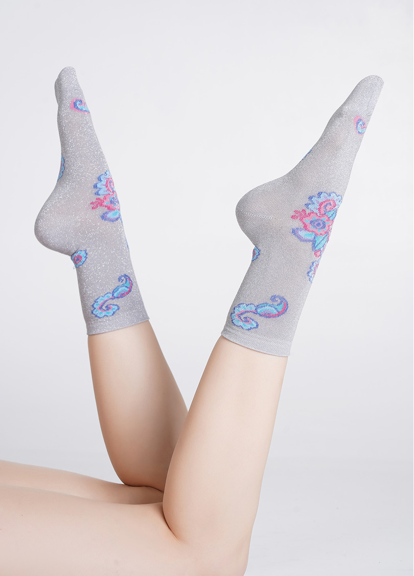 Блестящие носки с рисунком турецкого огурца WS3 ART DECO LUREX 002 steel/silver metallic (серый)