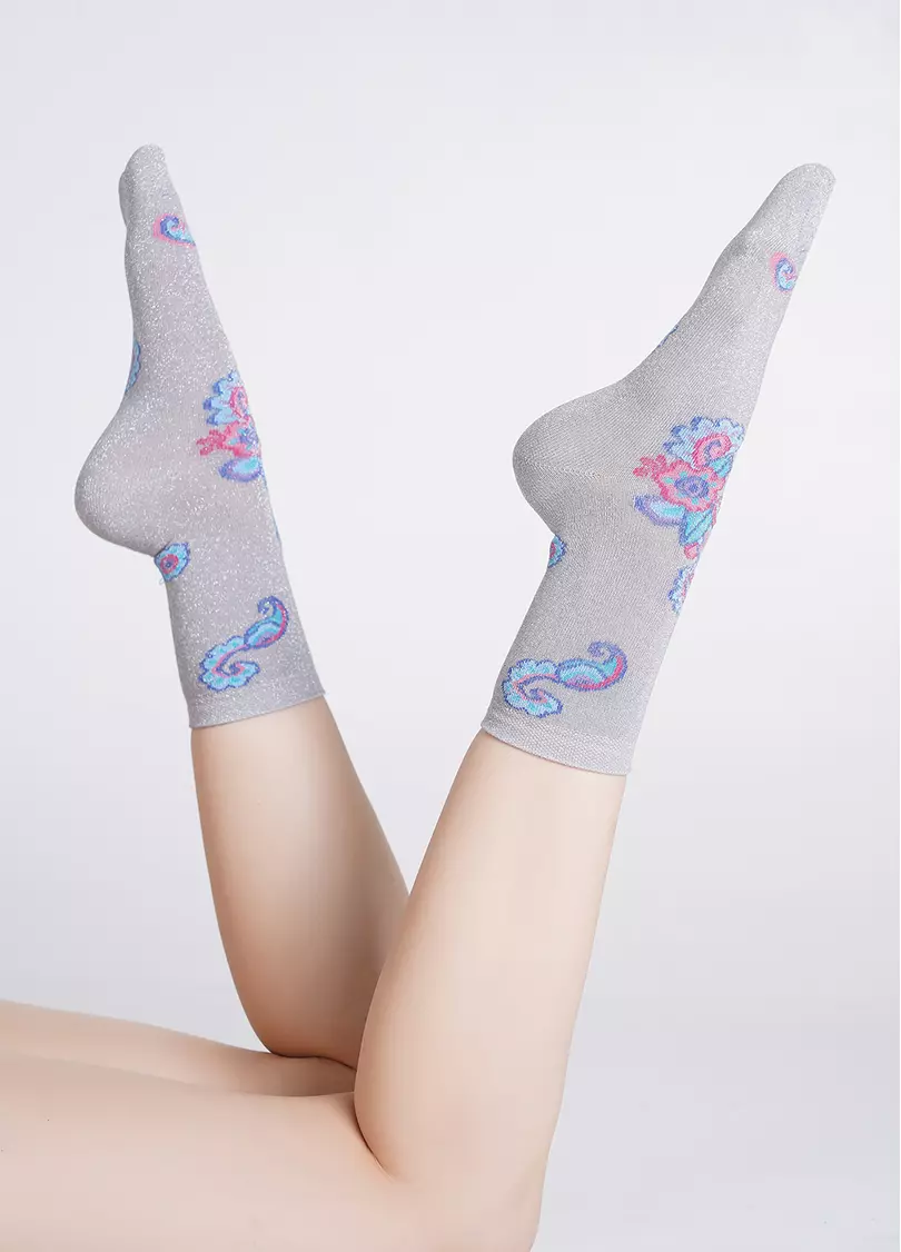 Блестящие носки с рисунком турецкого огурца WS3 ART DECO LUREX 002 steel/silver metallic (серый)