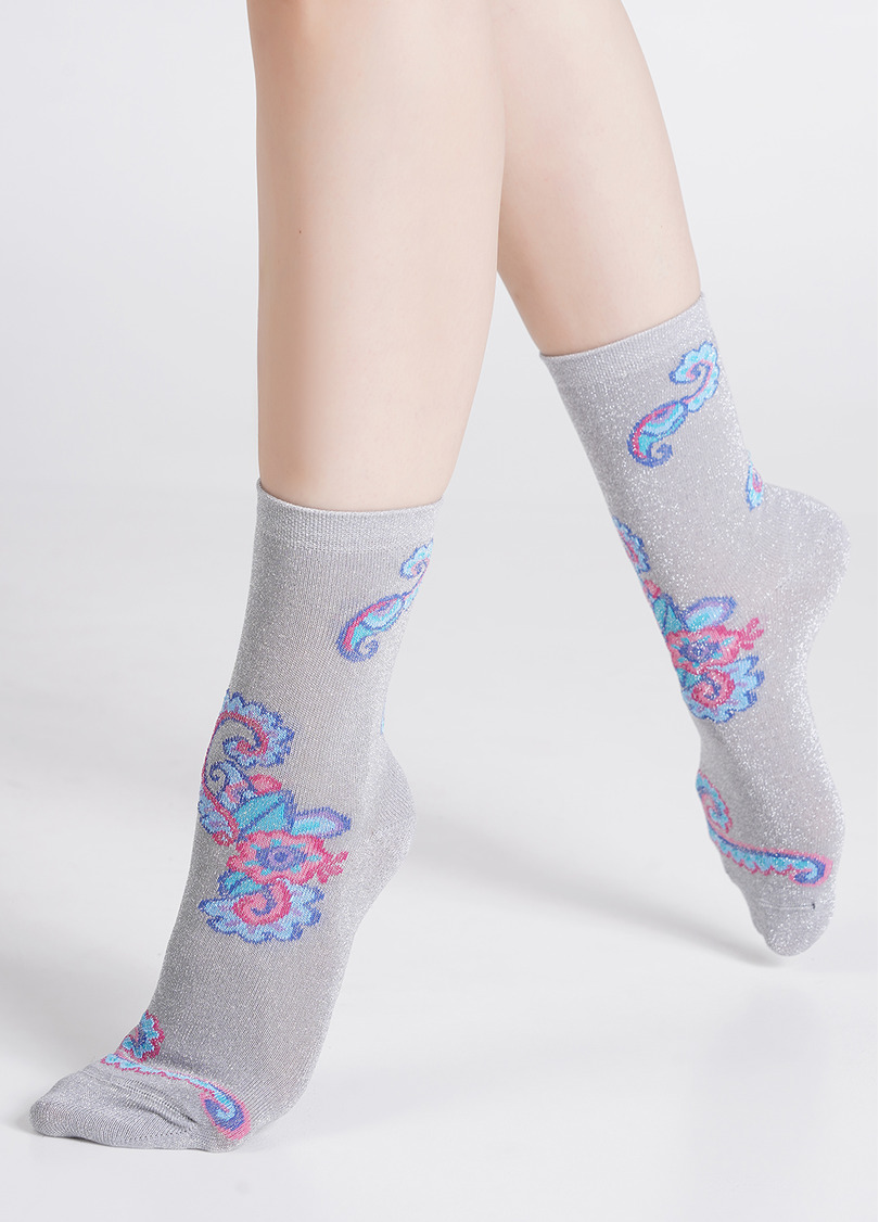 Блестящие носки с рисунком турецкого огурца WS3 ART DECO LUREX 002 steel/silver metallic (серый)