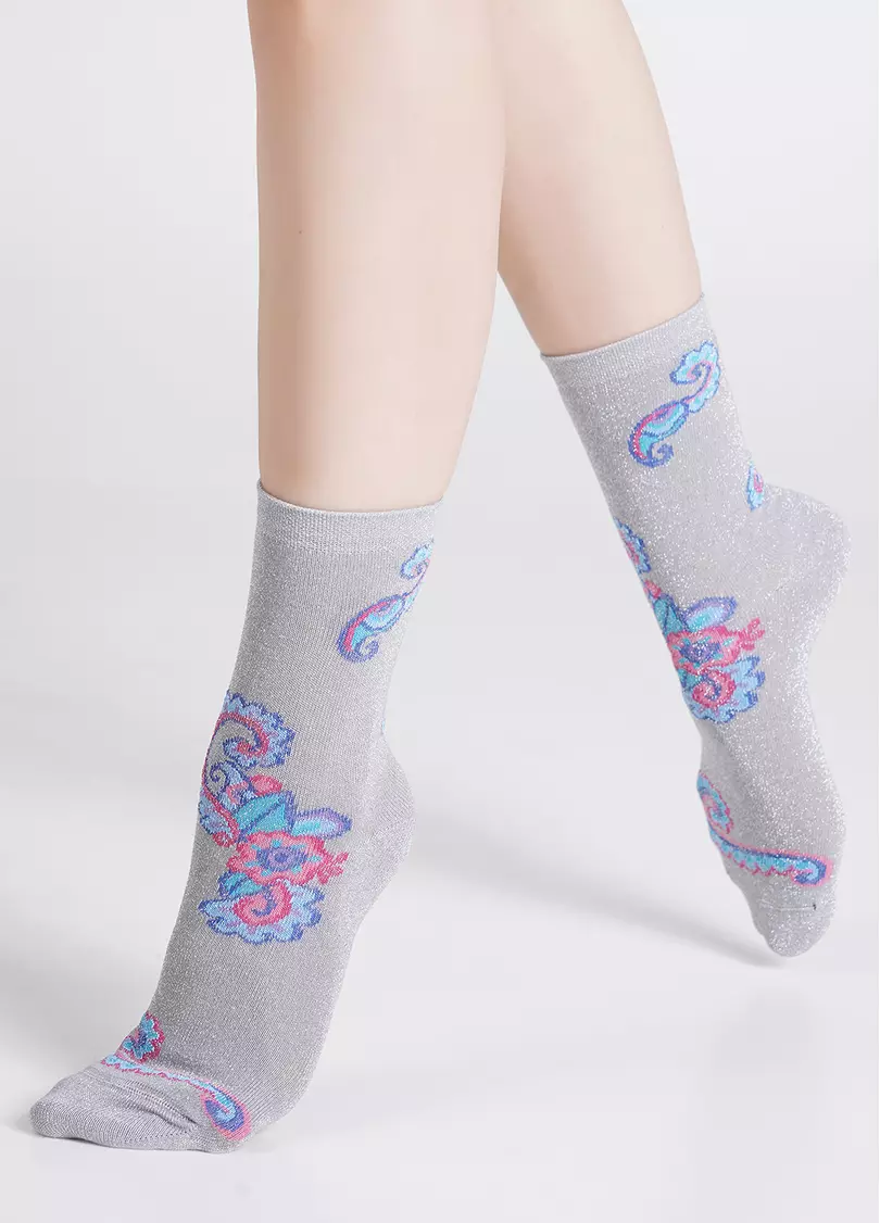 Блестящие носки с рисунком турецкого огурца WS3 ART DECO LUREX 002 steel/silver metallic (серый)
