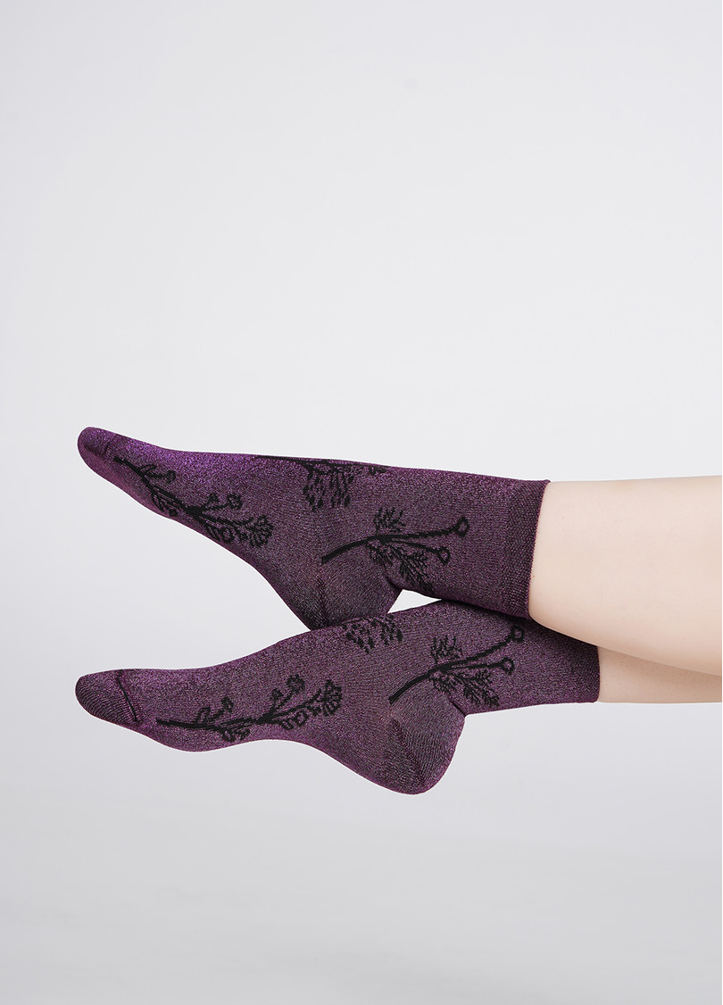 Шкарпетки блискучі з квітковим малюнком WS3 ART DECO LUREX 003 shiny pink metallic (рожевий)