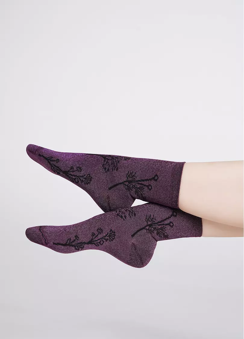 Носки блестящие с цветочным рисунком WS3 ART DECO LUREX 003 shiny pink metallic (розовый)