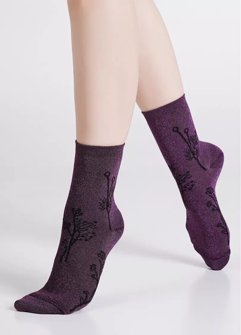 Носки блестящие с цветочным рисунком WS3 ART DECO LUREX 003 shiny pink metallic (розовый)