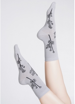 Шкарпетки блискучі з квітковим малюнком WS3 ART DECO LUREX 003 steel/silver metallic (сірий)