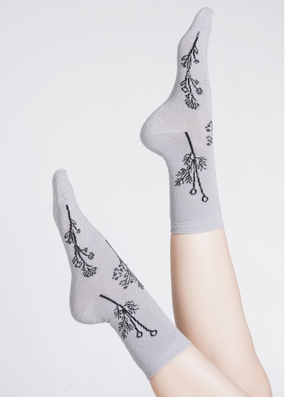 Шкарпетки блискучі з квітковим малюнком WS3 ART DECO LUREX 003 steel/silver metallic (сірий)