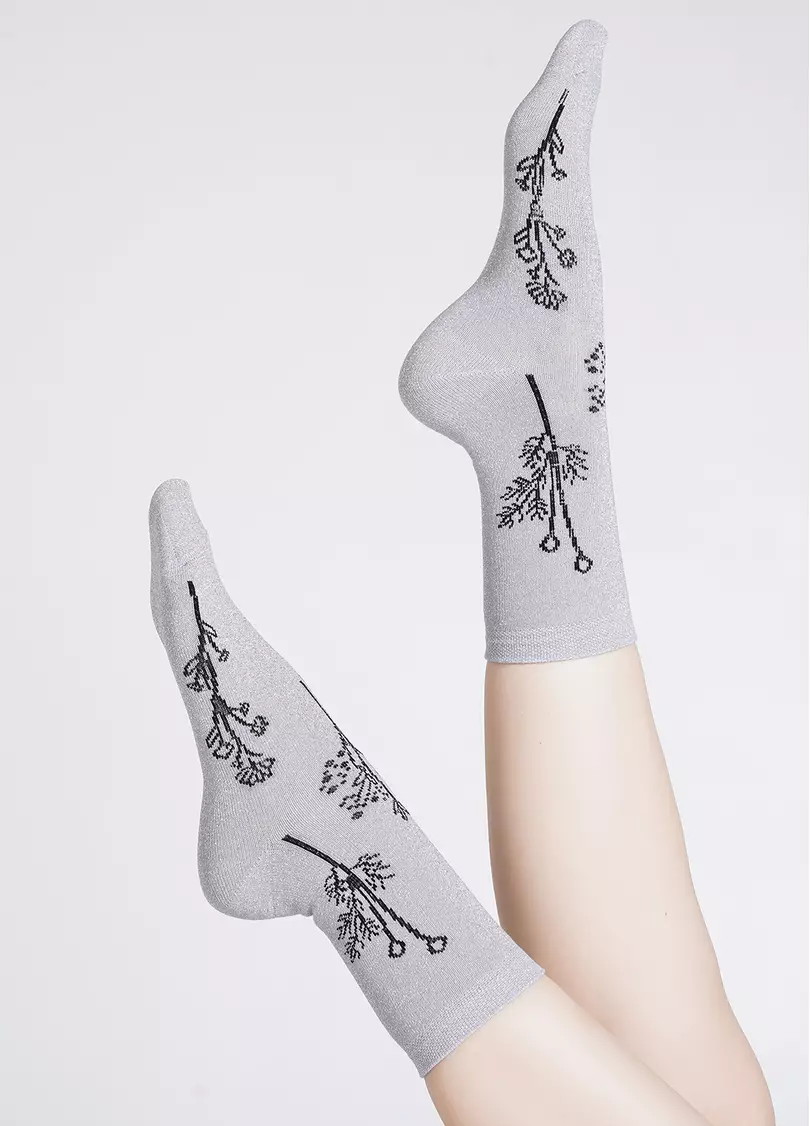 Шкарпетки блискучі з квітковим малюнком WS3 ART DECO LUREX 003 steel/silver metallic (сірий)