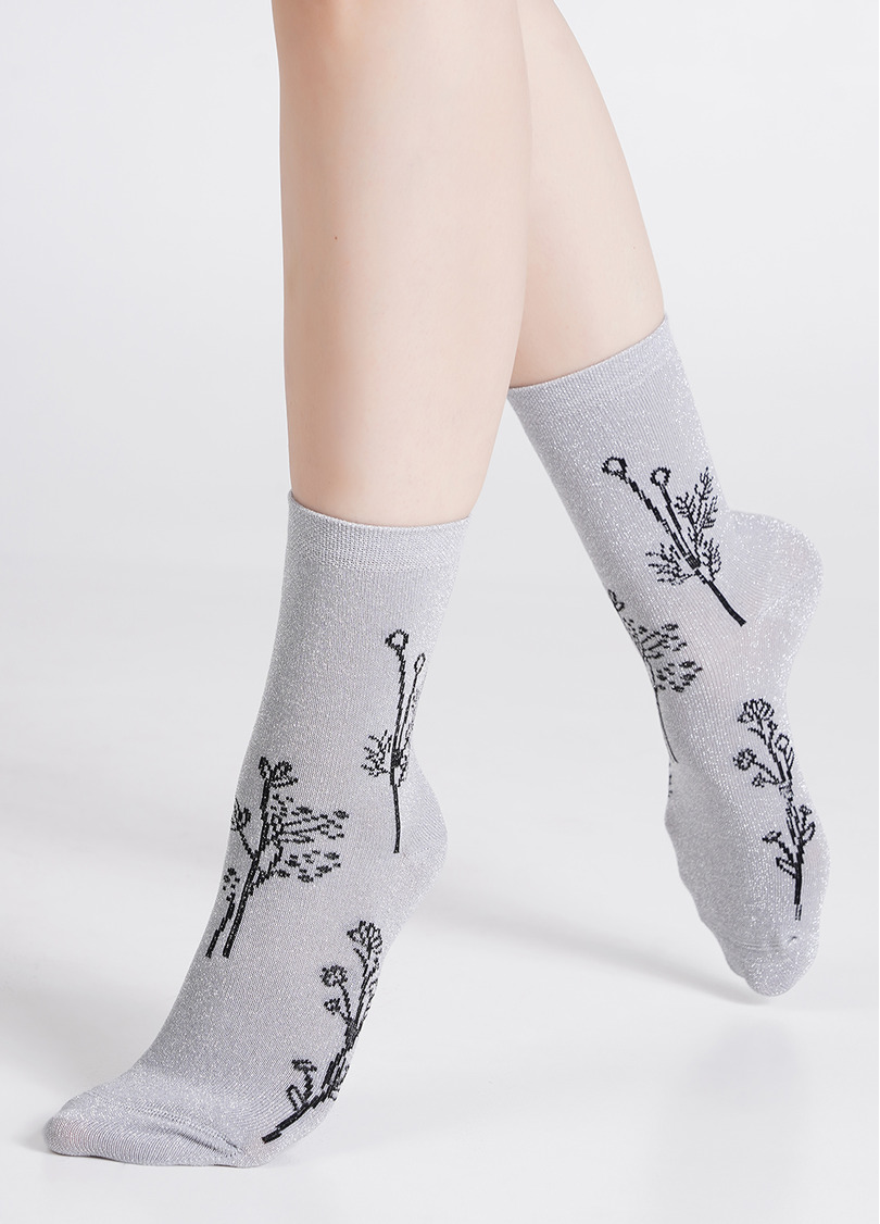 Носки блестящие с цветочным рисунком WS3 ART DECO LUREX 003 steel/silver metallic (серый)