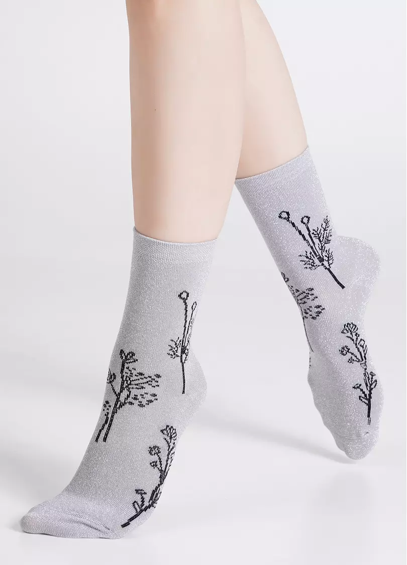 Шкарпетки блискучі з квітковим малюнком WS3 ART DECO LUREX 003 steel/silver metallic (сірий)