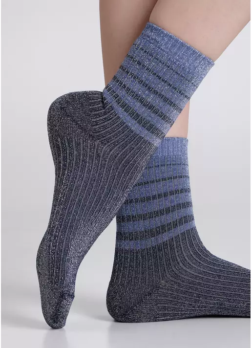 Шкарпетки люрексові в рубчик зі смужками WS3 ART DECO LUREX RIB 003 dress blue/silver metallic (синій)