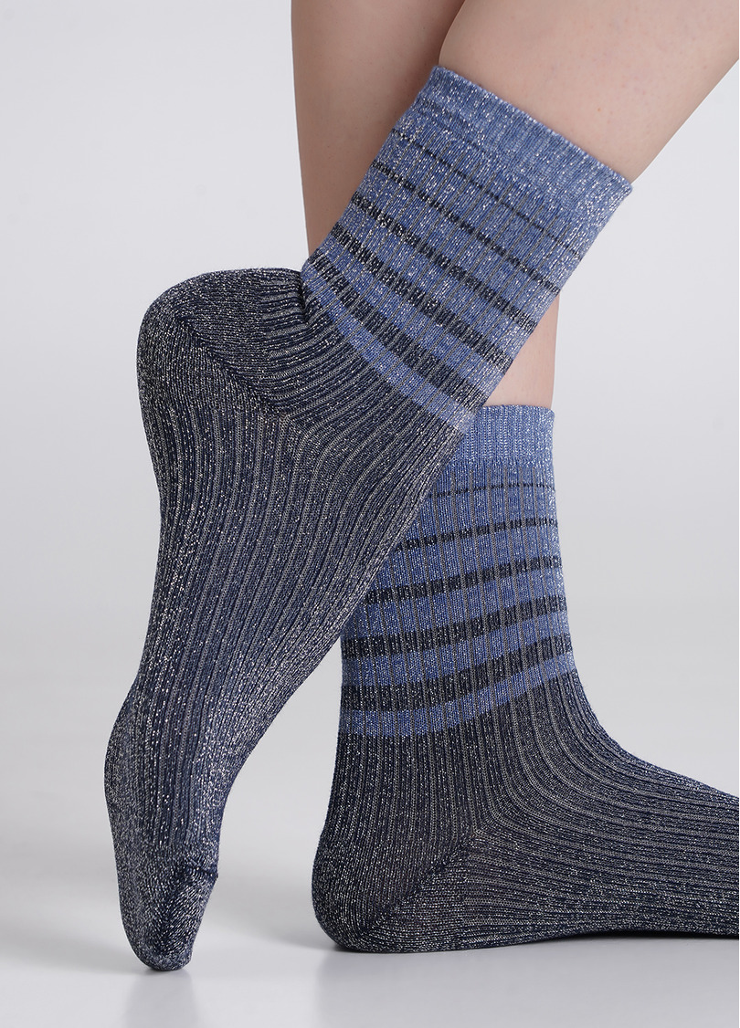 Носки люрексовые в рубчик с полосками WS3 ART DECO LUREX RIB 003 dress blue/silver metallic (синий)