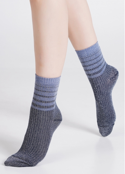 Шкарпетки люрексові в рубчик зі смужками WS3 ART DECO LUREX RIB 003 dress blue/silver metallic (синій)