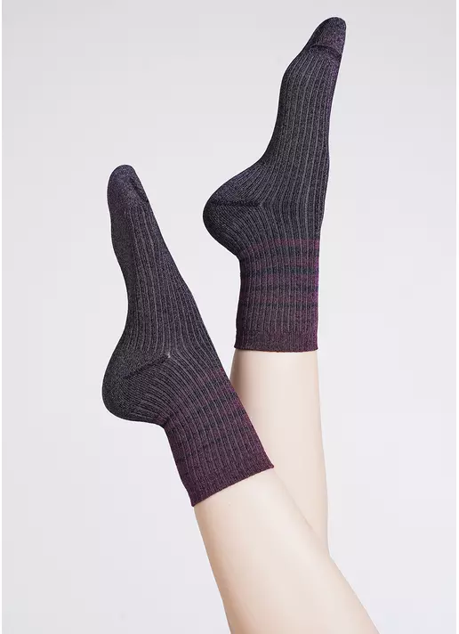 Шкарпетки люрексові в рубчик зі смужками WS3 ART DECO LUREX RIB 003 shiny pink metallic (рожевий)