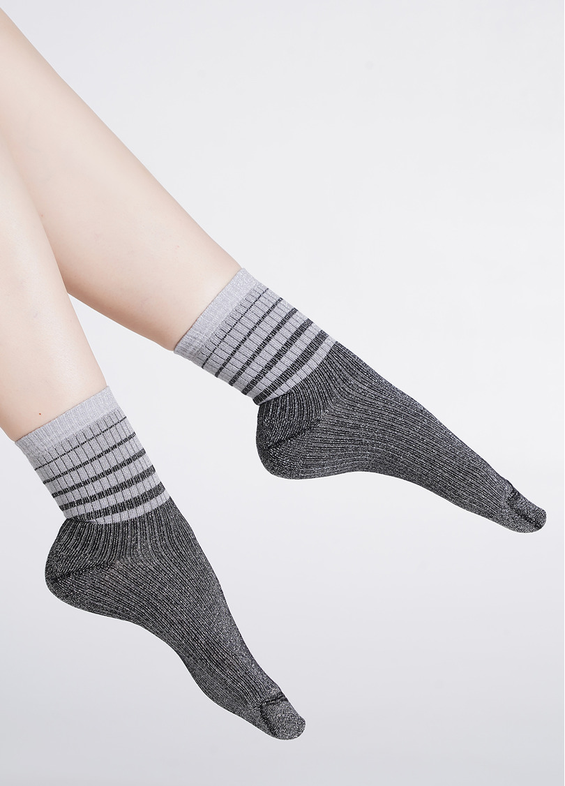 Носки люрексовые в рубчик с полосками WS3 ART DECO LUREX RIB 003 steel/silver metallic (серый)