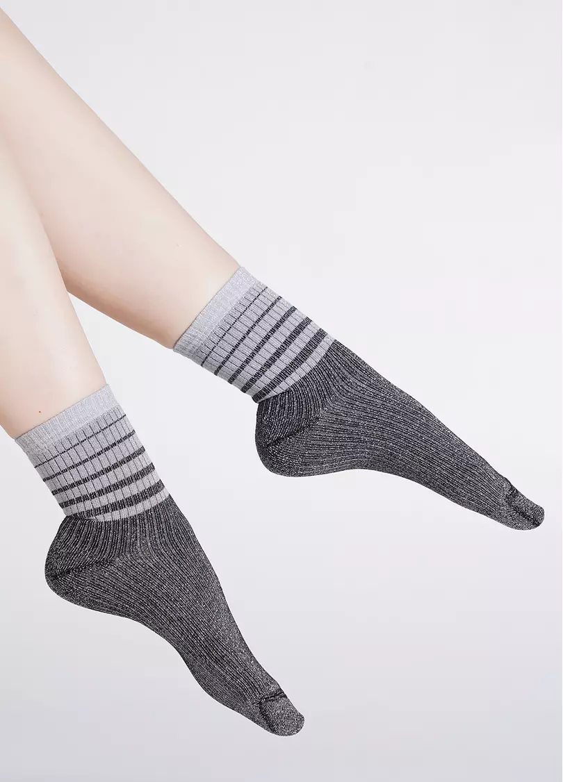 Носки люрексовые в рубчик с полосками WS3 ART DECO LUREX RIB 003 steel/silver metallic (серый)
