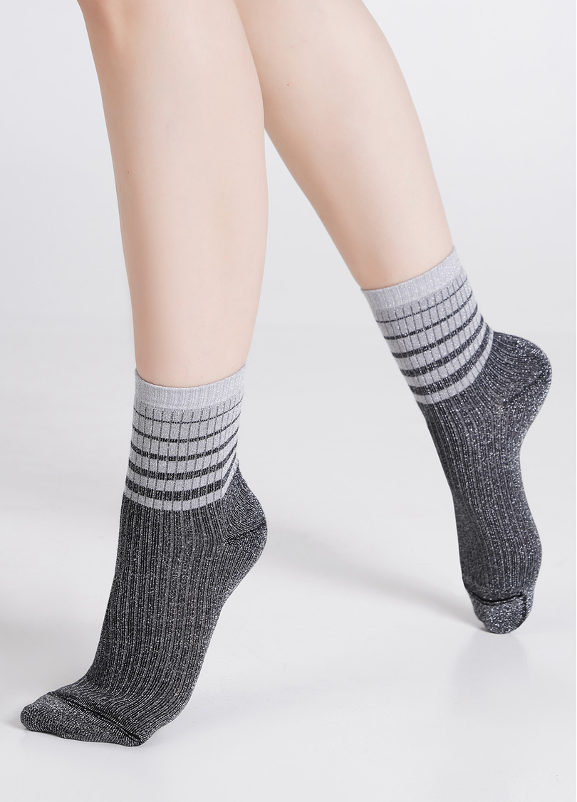 Носки люрексовые в рубчик с полосками WS3 ART DECO LUREX RIB 003 steel/silver metallic (серый)