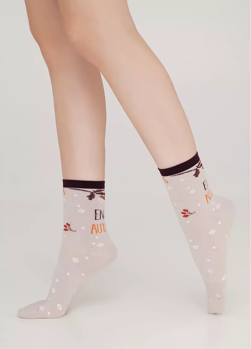 Женские носки с надписью сзади и рисунками WS3 AUTUMN 002 moonlight (бежевый)