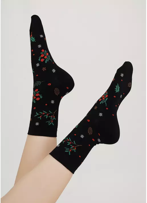Шкарпетки з бавовни з малюнком WS3 AUTUMN 006 black (чорний)