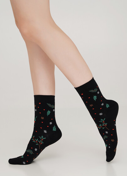 Шкарпетки з бавовни з малюнком WS3 AUTUMN 006 black (чорний)