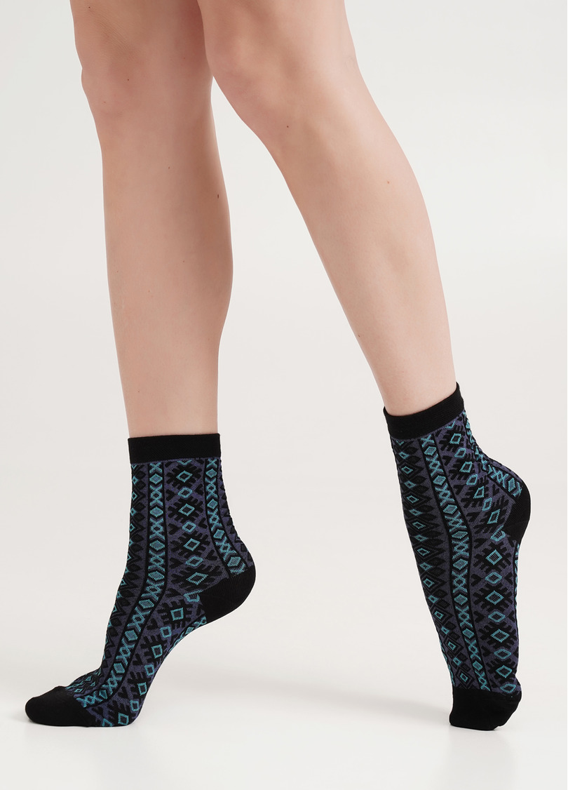 Бавовняні шкарпетки з візерунком WS3 BACKGROUND 005 black/jeans (чорний/синій)