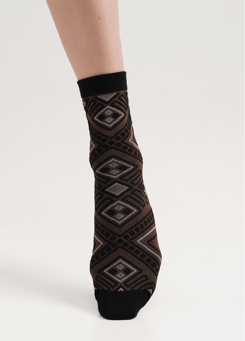 Шкарпетки з бавовни геометричний малюнок WS3 BACKGROUND 006 black/bruno (чорний/коричневий)