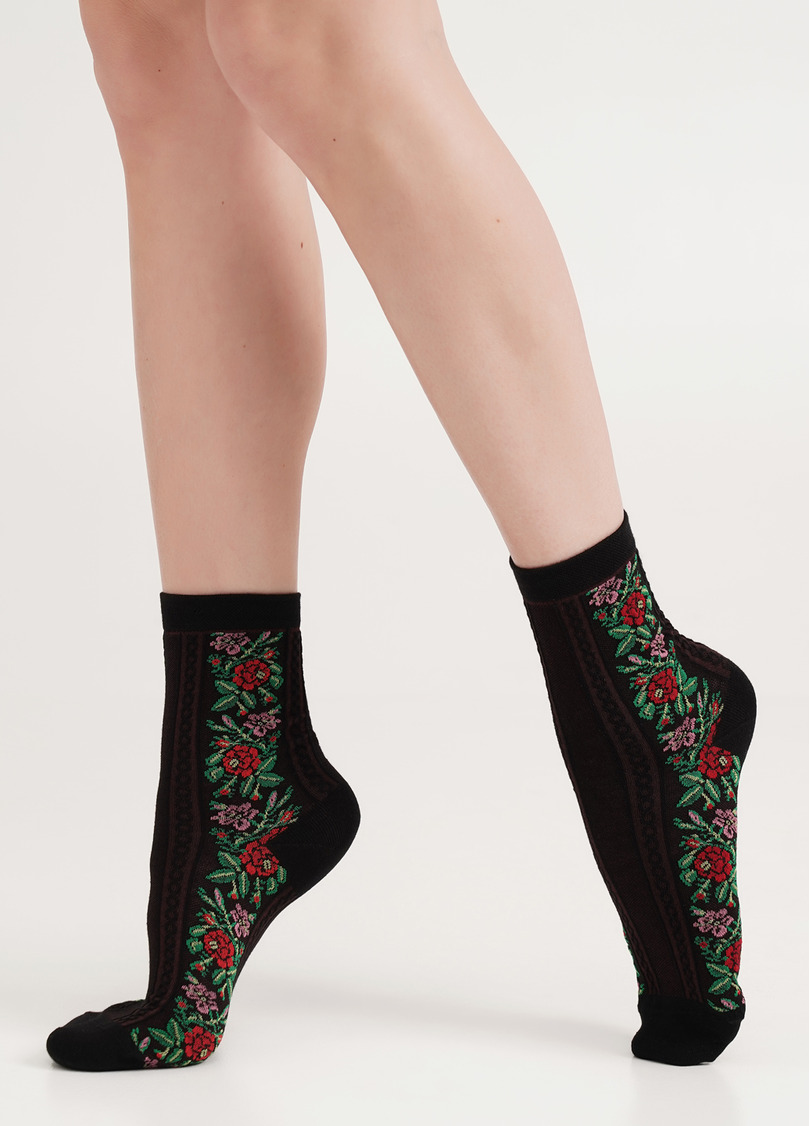 Носки хлопковые с цветами WS3 BACKGROUND 007 black (черный)