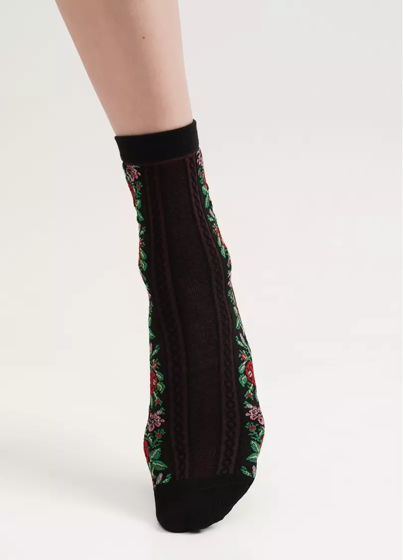 Носки хлопковые с цветами WS3 BACKGROUND 007 black (черный)