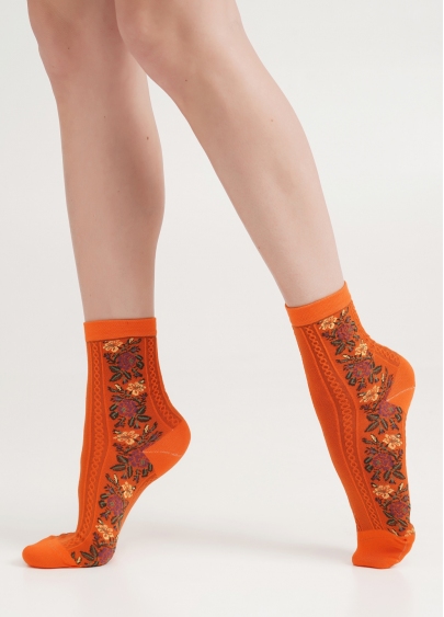 Носки хлопковые с цветами WS3 BACKGROUND 007 orange (оранжевый)
