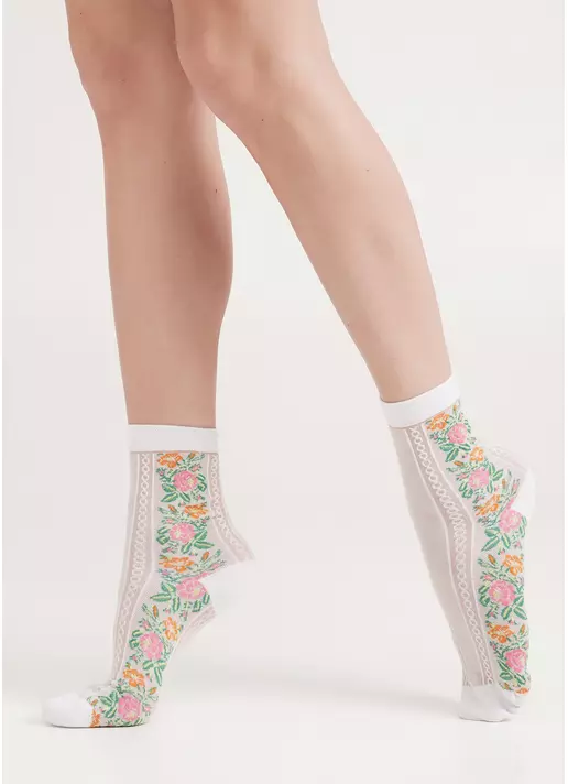 Шкарпетки бавовняні з квітами WS3 BACKGROUND 007 white (білий)