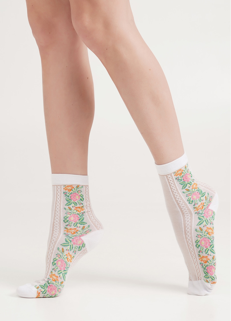Шкарпетки бавовняні з квітами WS3 BACKGROUND 007 white (білий)