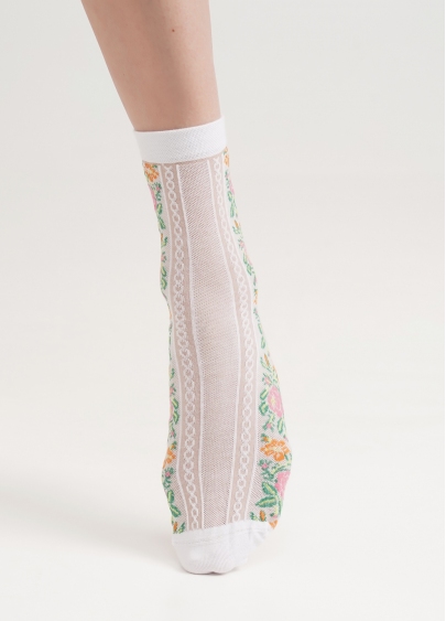 Шкарпетки бавовняні з квітами WS3 BACKGROUND 007 white (білий)