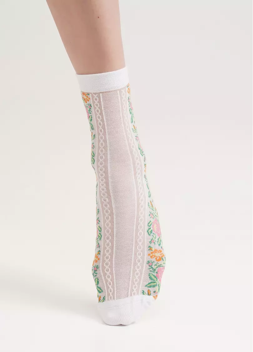 Носки хлопковые с цветами WS3 BACKGROUND 007 white (белый)