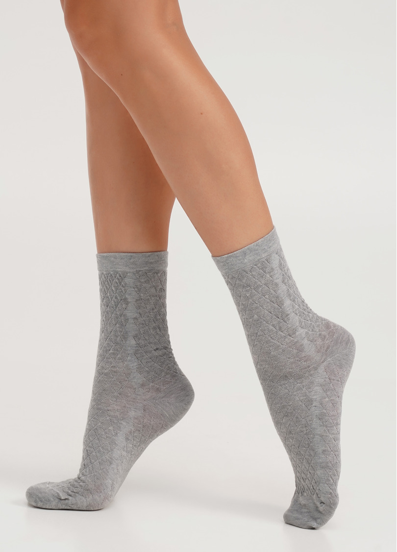 Высокие носки с геометрическим узором WS3 BACKGROUND 009 light grey melange (серый)