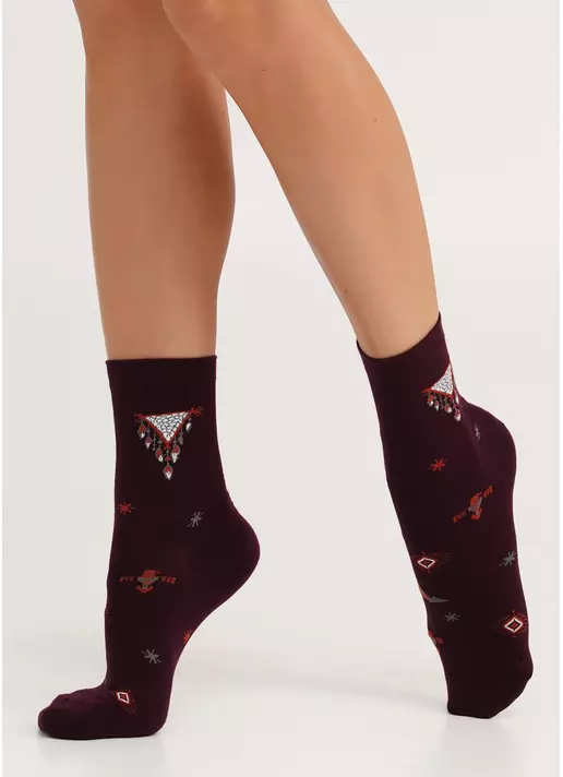 Носки хлопковые с ловцом снов WS3 BOHO 002 vintage grape (фиолетовый)