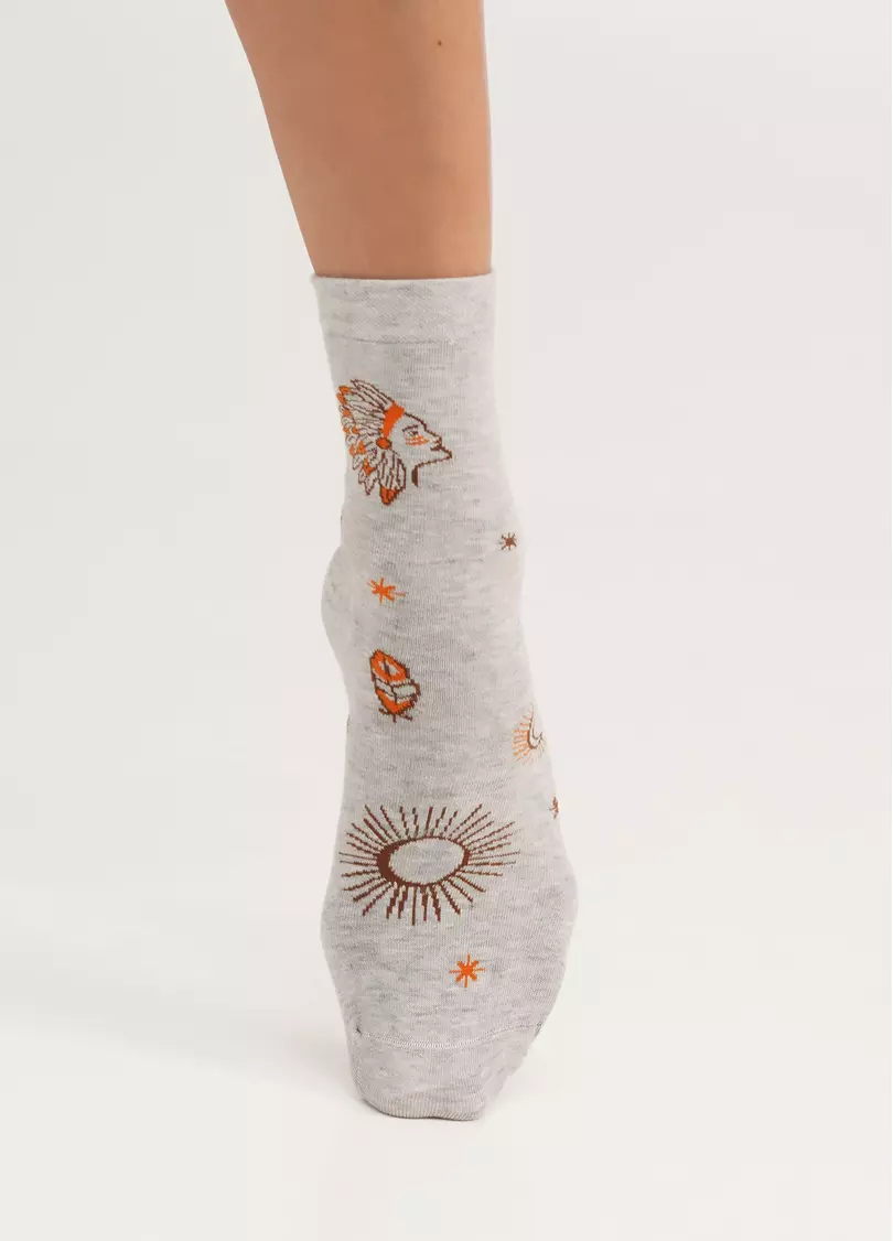 Носки высокие в стиле бохо WS3 BOHO 003 silver melange (серый)