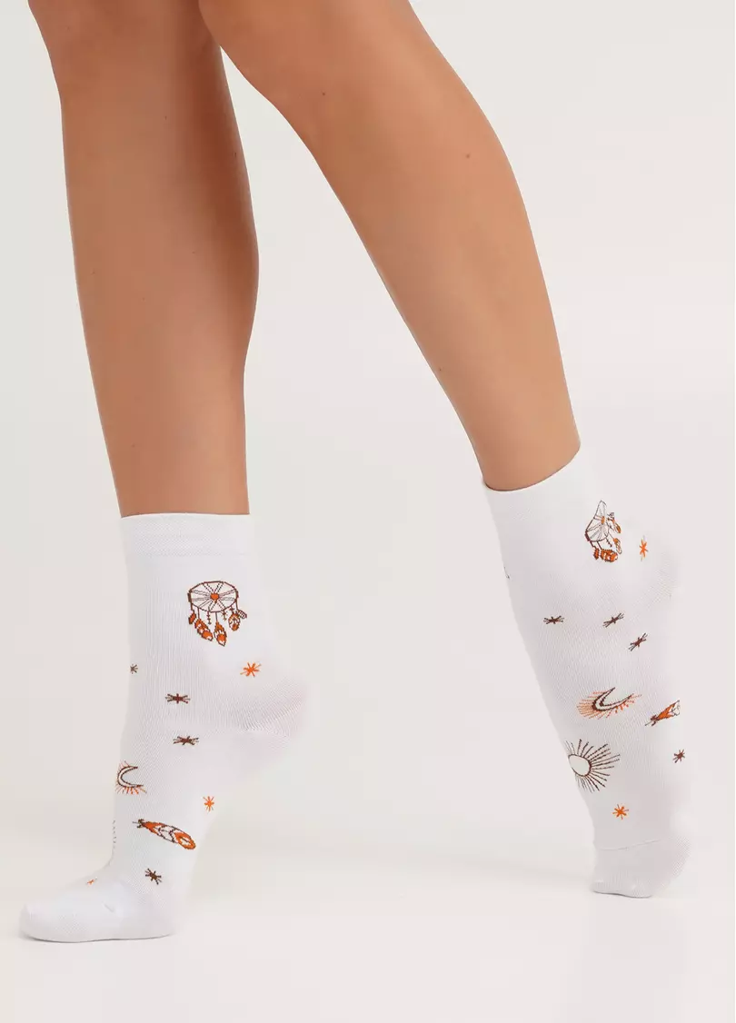 Носки высокие в стиле бохо WS3 BOHO 003 white (белый)