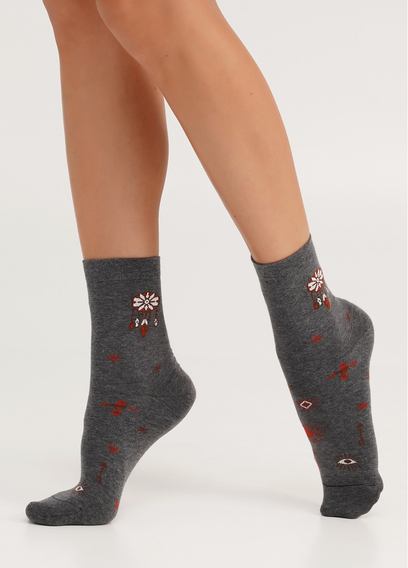 Носки из хлопка с ловцом снов WS3 BOHO 004 asphalt melange (серый)