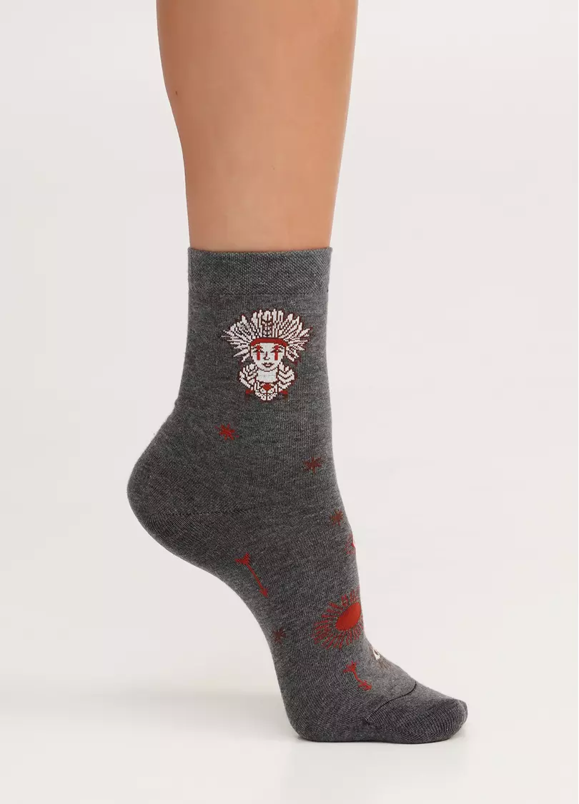 Носки из хлопка с ловцом снов WS3 BOHO 004 asphalt melange (серый)
