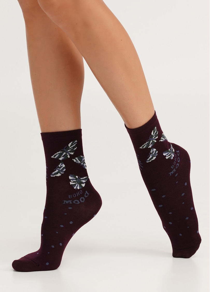Шкарпетки бавовняні з метеликами WS3 BOHO (F) 001 vintage grape (фіолетовий)