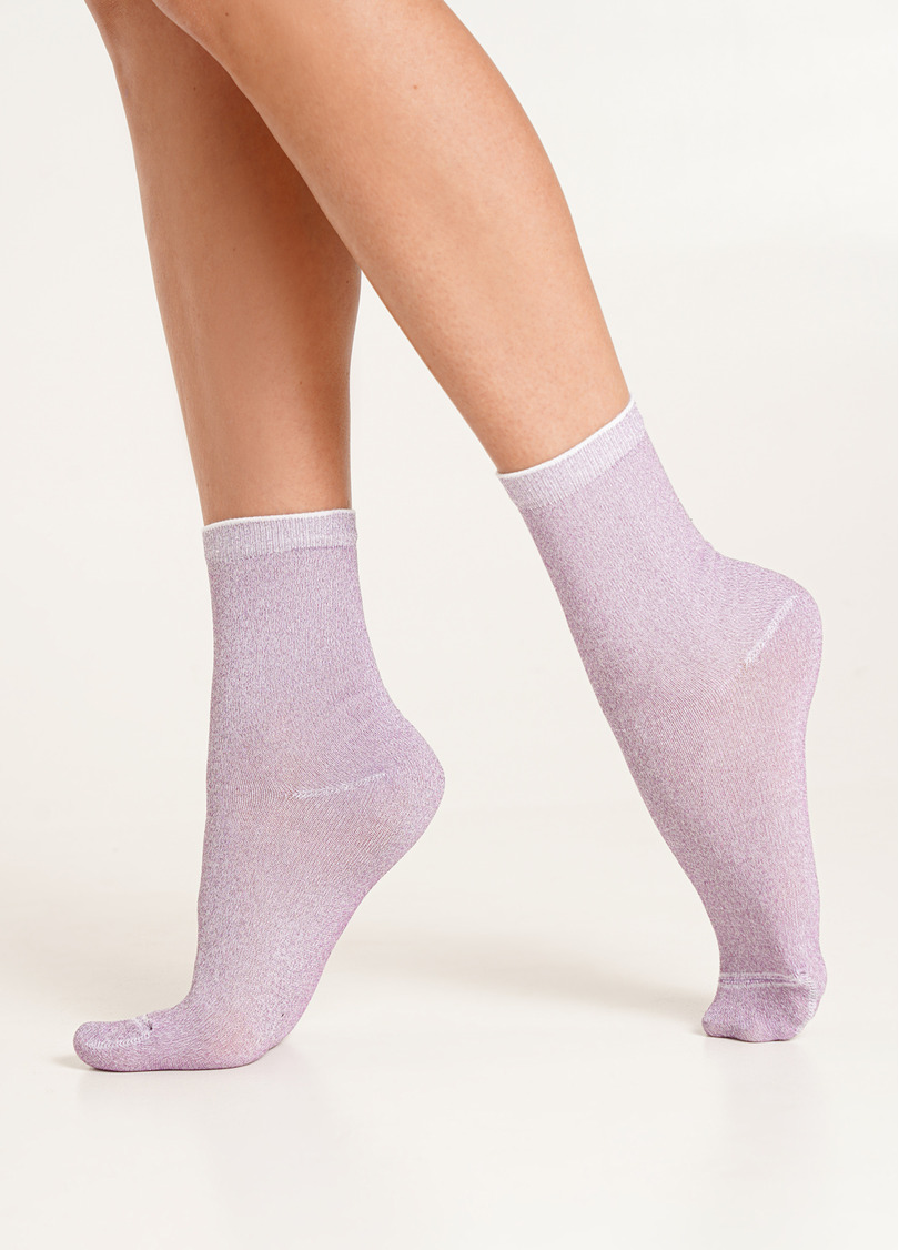 Блестящие носки с люрексом WS3 CLASSIC LUREX white/pink (белый/розовый)