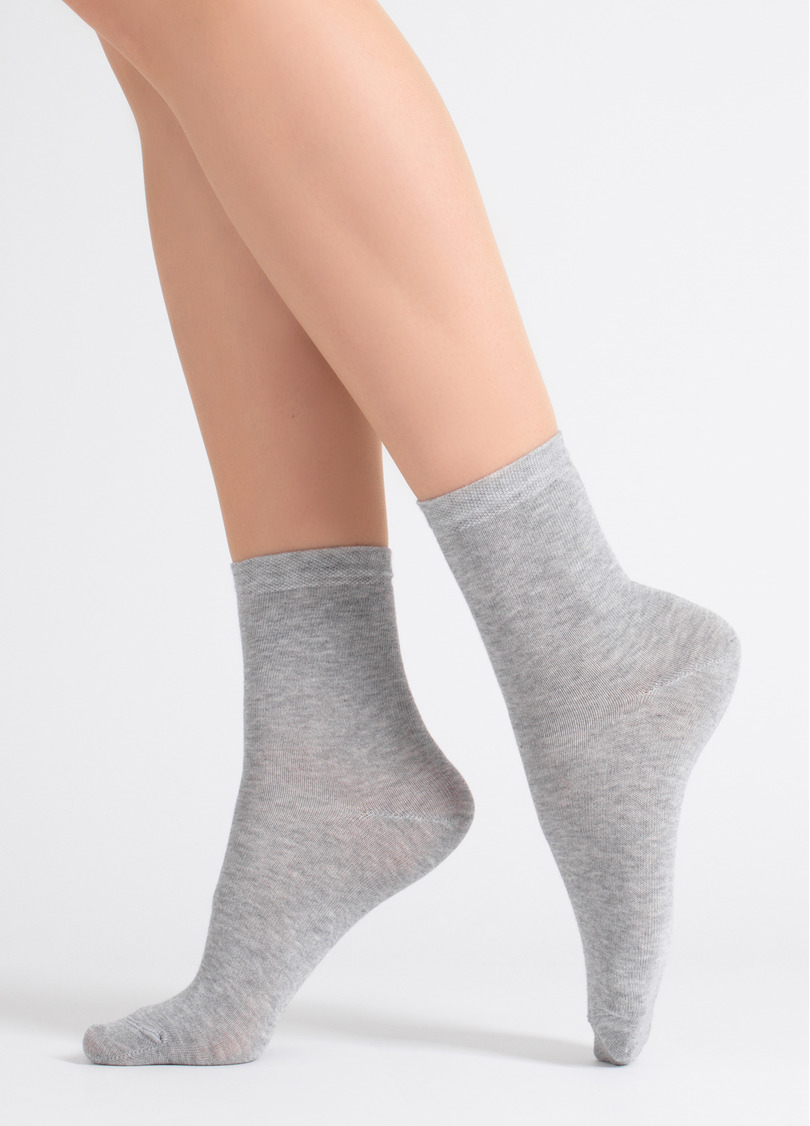 Носки женские (2 пары) WS3 CLASSIC light grey melange/white (серый/белый)