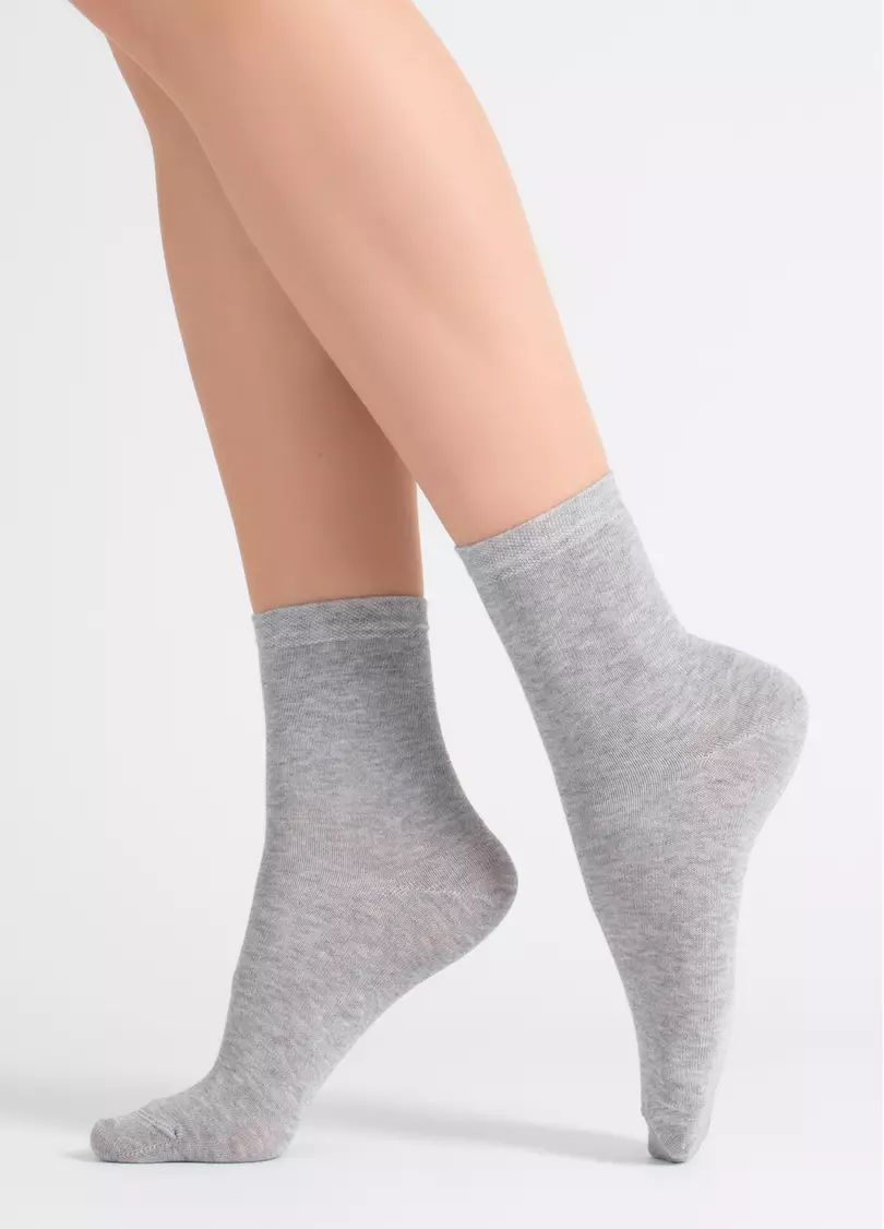 Носки женские (2 пары) WS3 CLASSIC light grey melange/white (серый/белый)