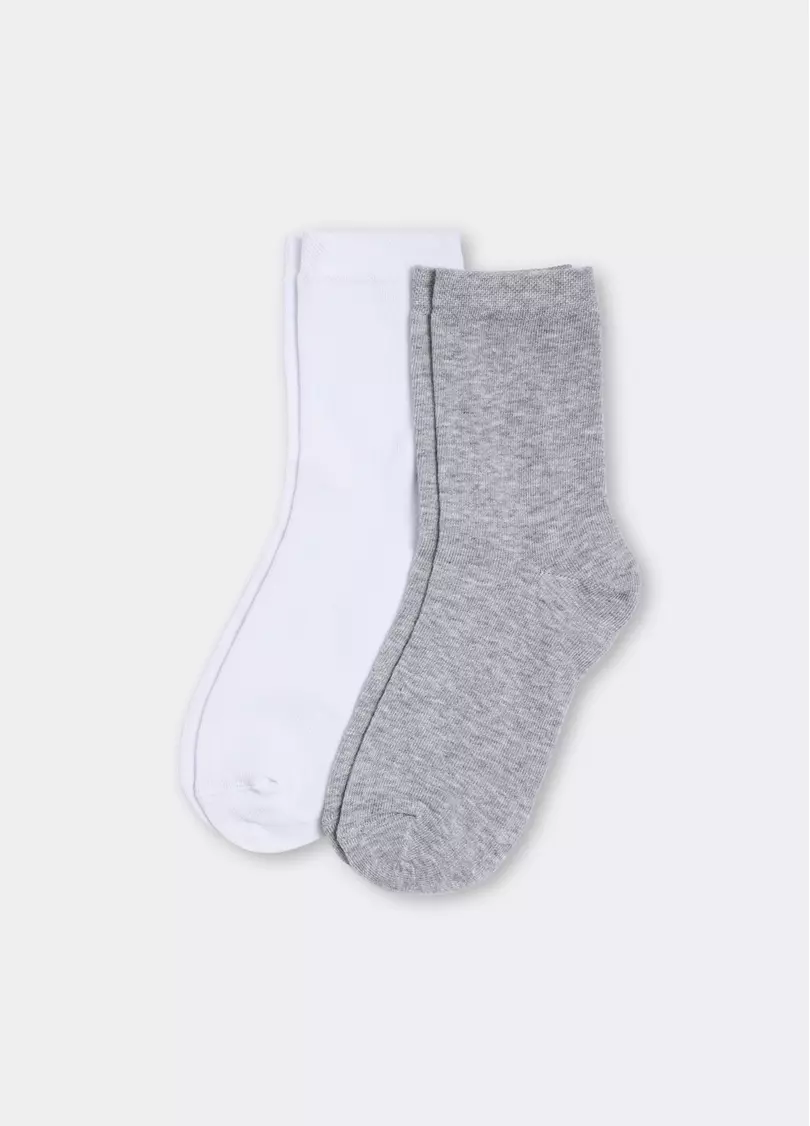 Носки женские (2 пары) WS3 CLASSIC light grey melange/white (серый/белый)