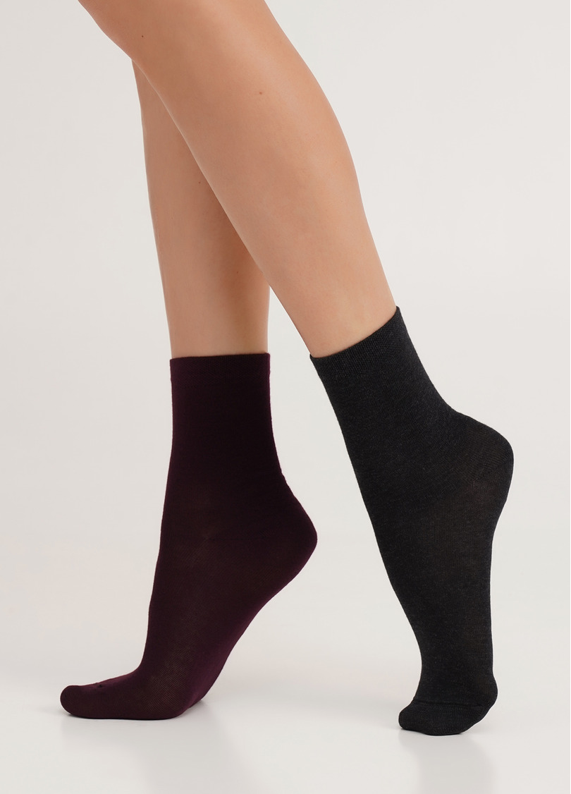 Носки женские (2 пары) WS3 CLASSIC grape vintage/asphalt melange (фиолетовый/серый)